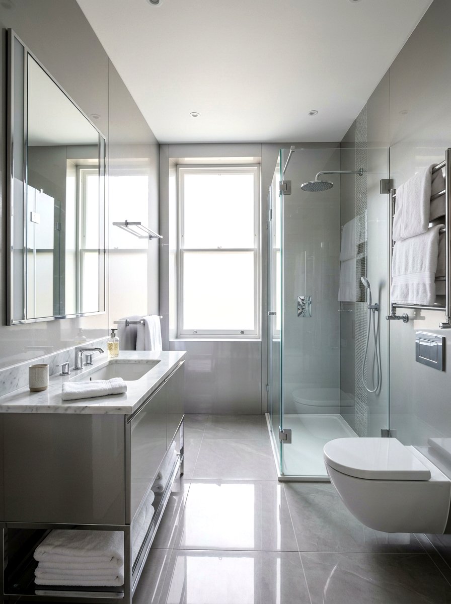 Shiny Silver Gloss Bathroom - 30 lacquered room ideas