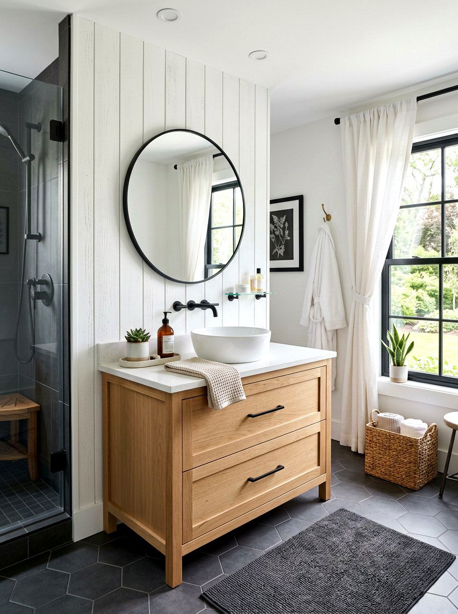 Shiplap Bathroom Walls - 30 cottage farmhouse bathroom ideas