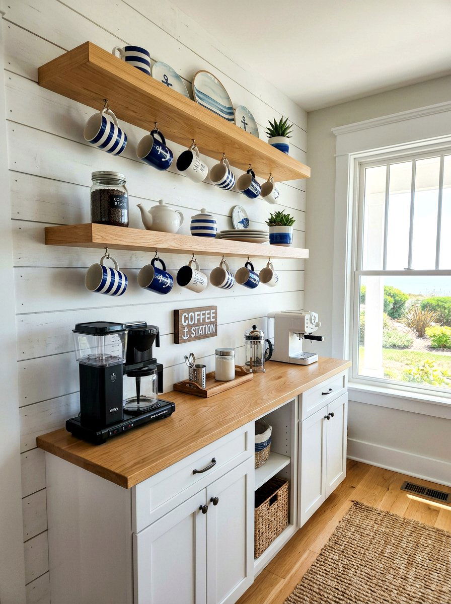 Shiplap Coffee Station Wall - 30 coffee station shelf styling ideas