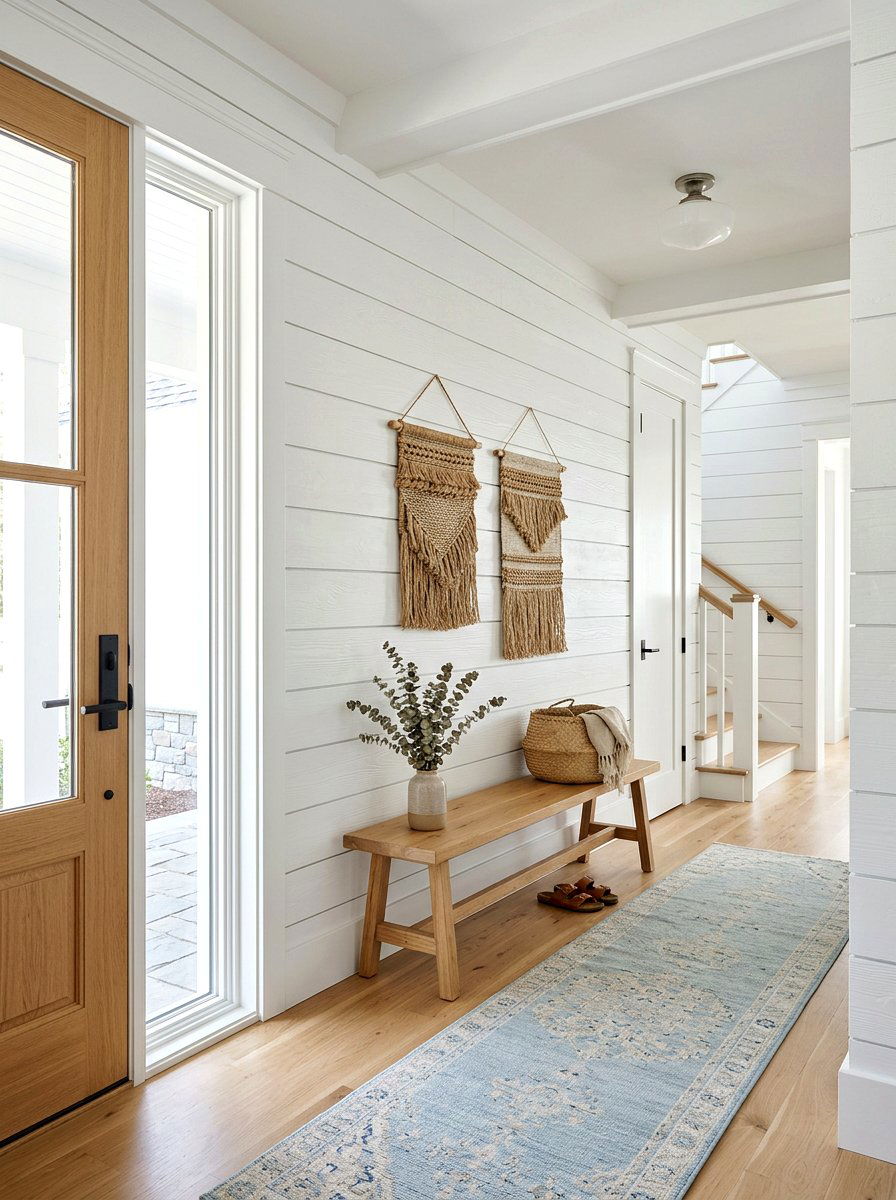 Shiplap Entryway Wall - 30 coastal entryway ideas