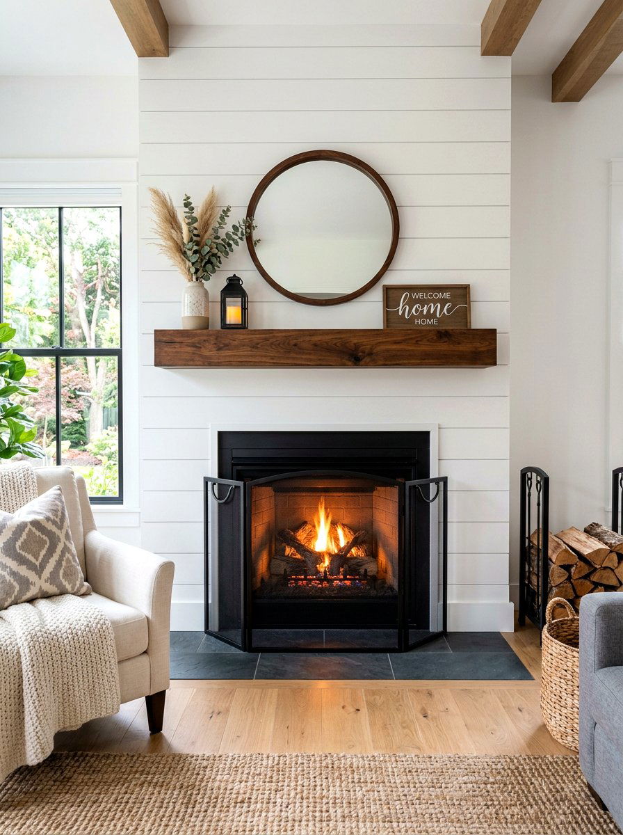 Shiplap Fireplace Surround - 30 basement fireplace ideas