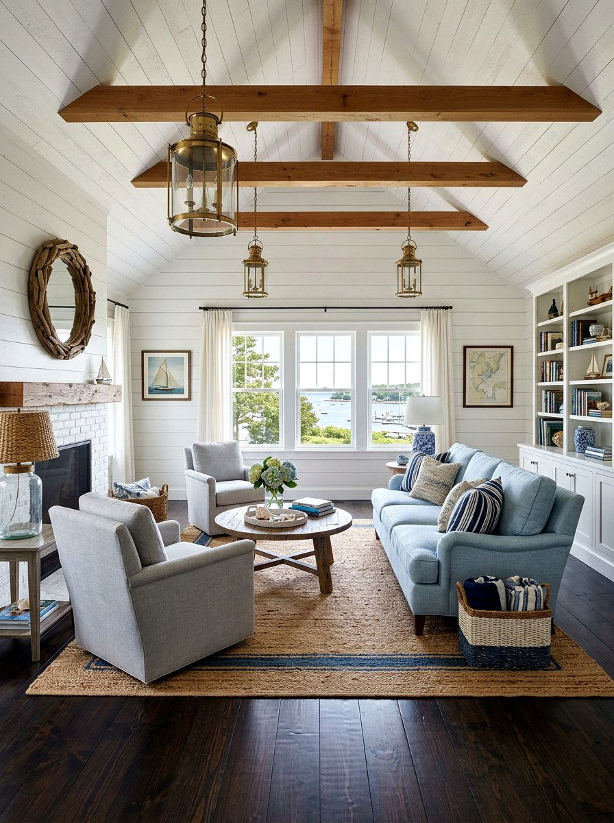 Shiplap Living Room - 30 ocean inspired living room ideas
