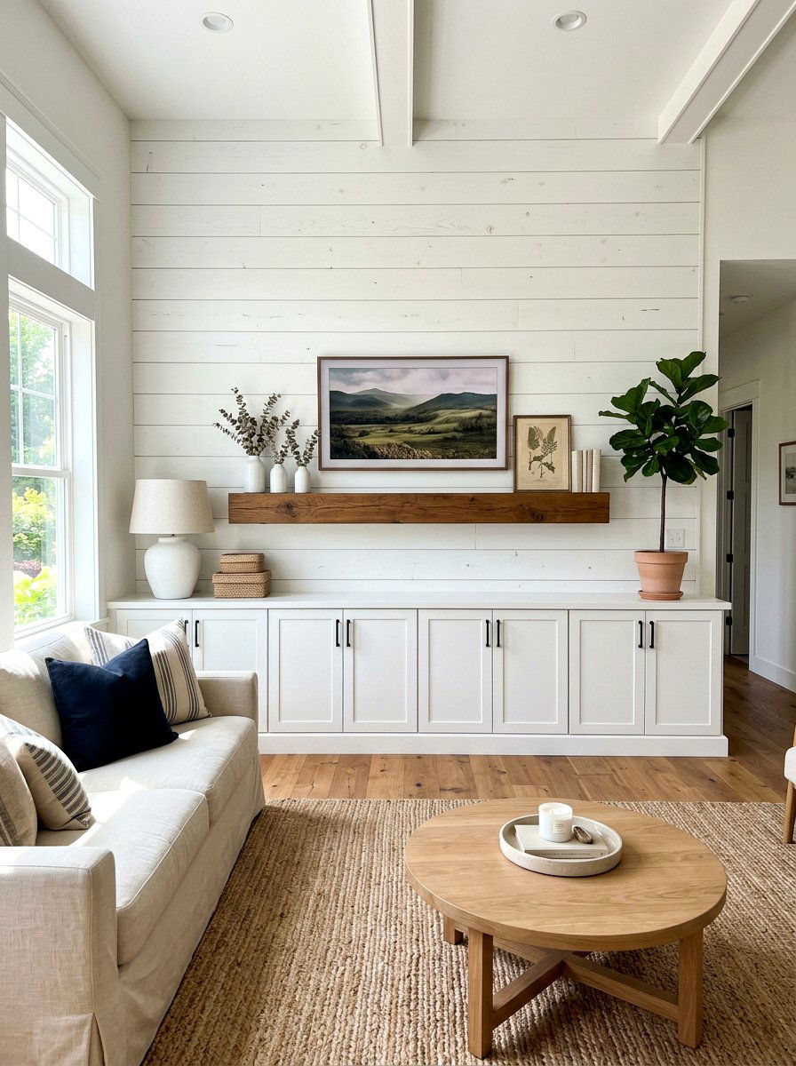 Shiplap Media Wall Farmhouse Style - 30 built in media wall ideas