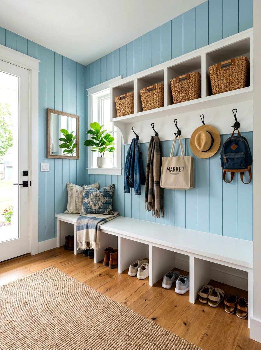 Shiplap Mudroom Bench - 30 mudroom drop zone bench ideas