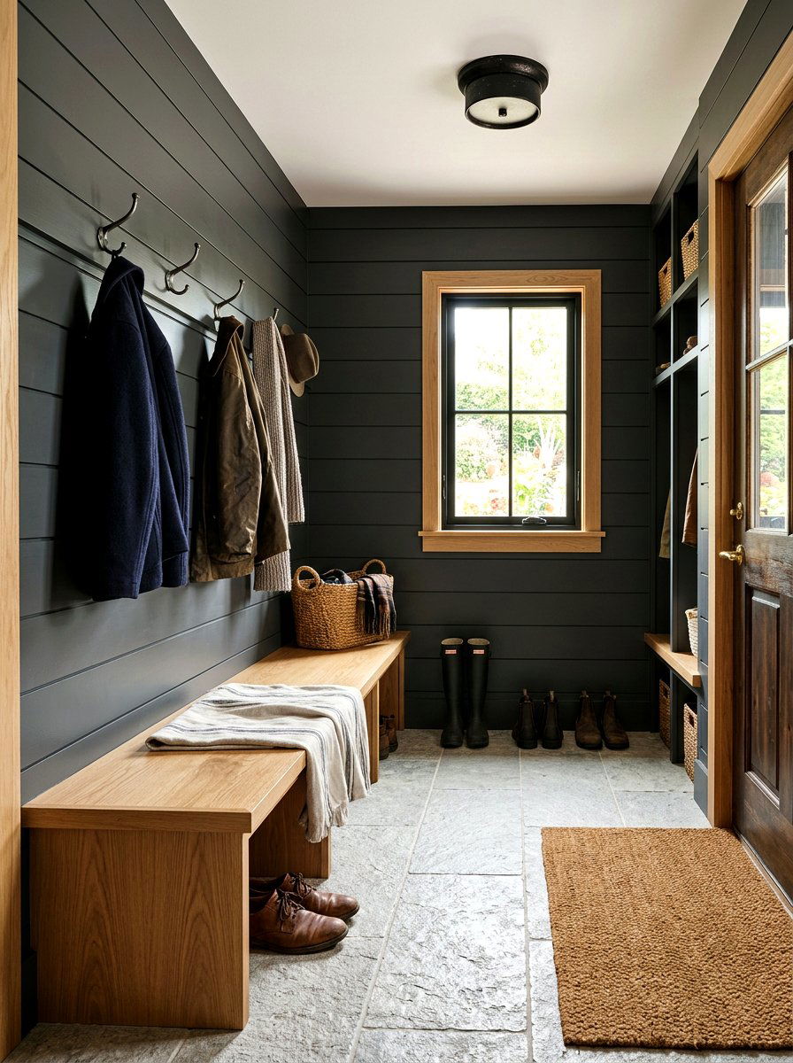 Shiplap Mudroom Dark Paint - 30 moody mudroom ideas
