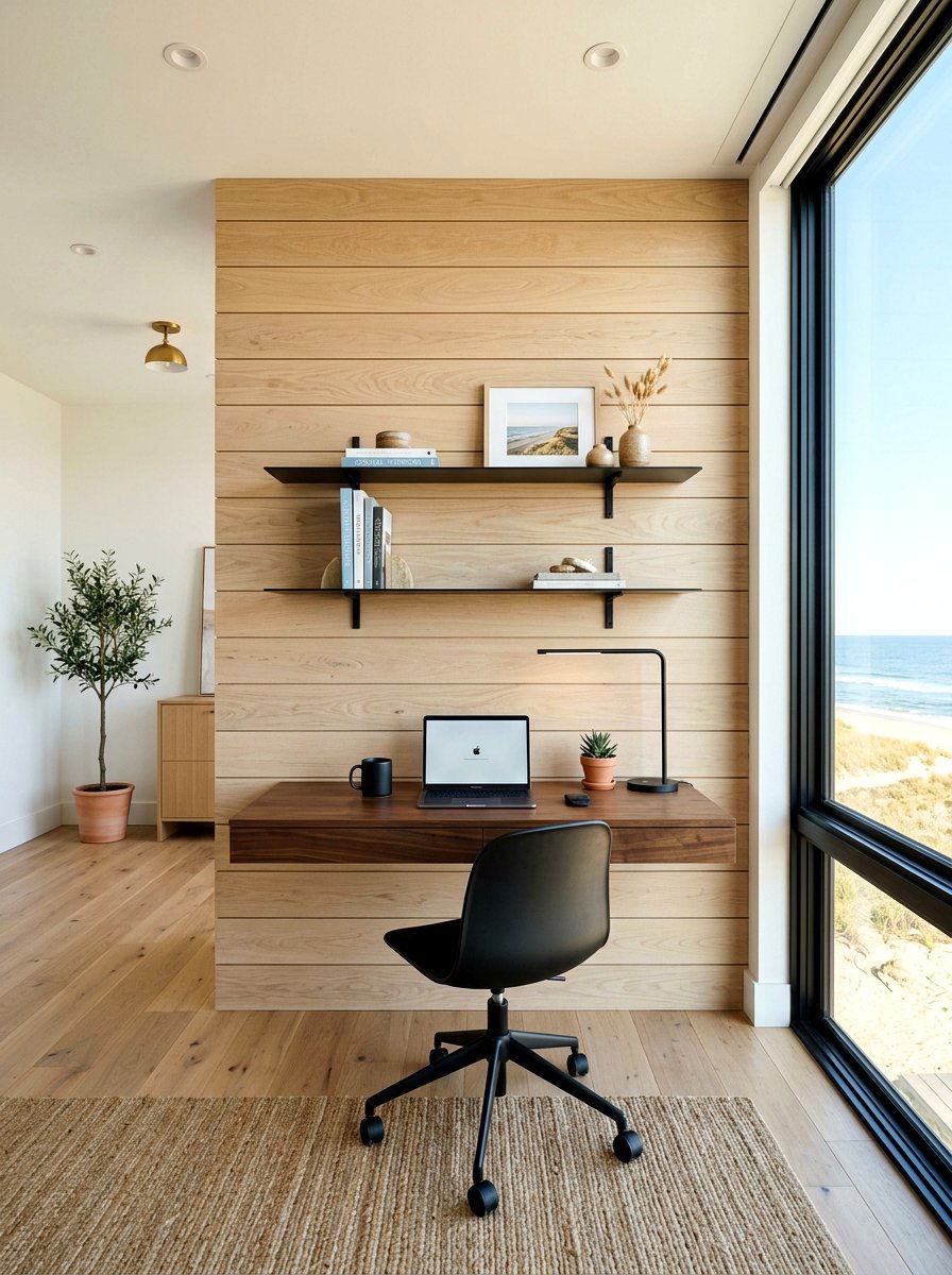 Shiplap Office Wall - 30 wood paneled office ideas