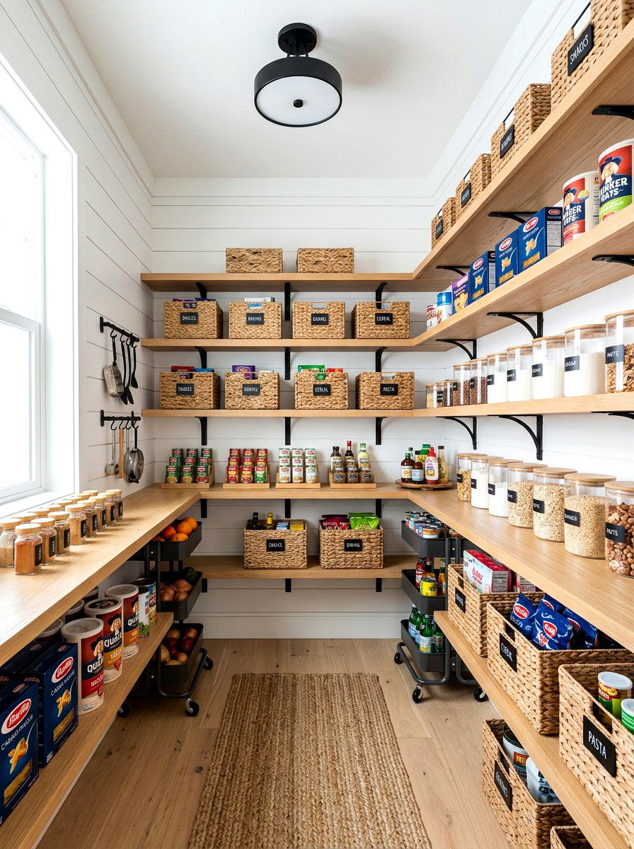 Shiplap Pantry Walls - 30 farmhouse pantry ideas