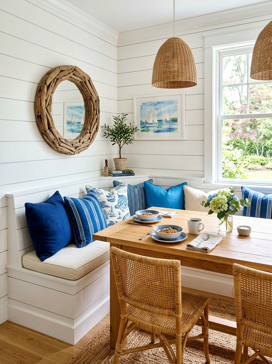 Shiplap Wall Breakfast Corner - 30 Nancy Meyers breakfast nook ideas