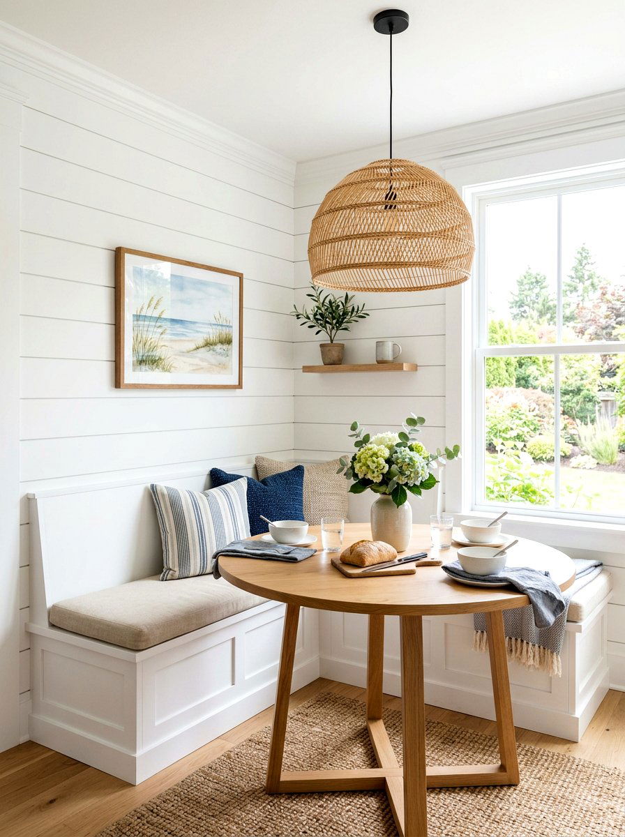 Shiplap Wall Breakfast Nook - 30 cozy breakfast corner ideas