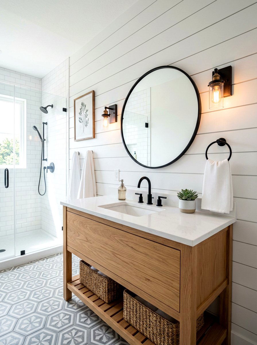 Shiplap Wall Detail - 30 cabin bathroom ideas