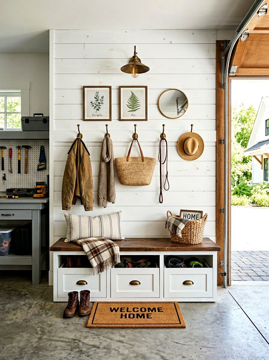 Shiplap Wall Entry - 30 garage mudroom ideas