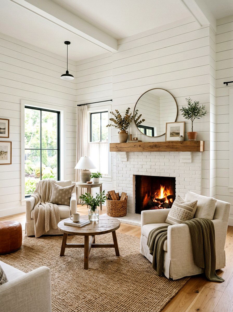 Shiplap Wall Living Room - 30 farmhouse living room ideas