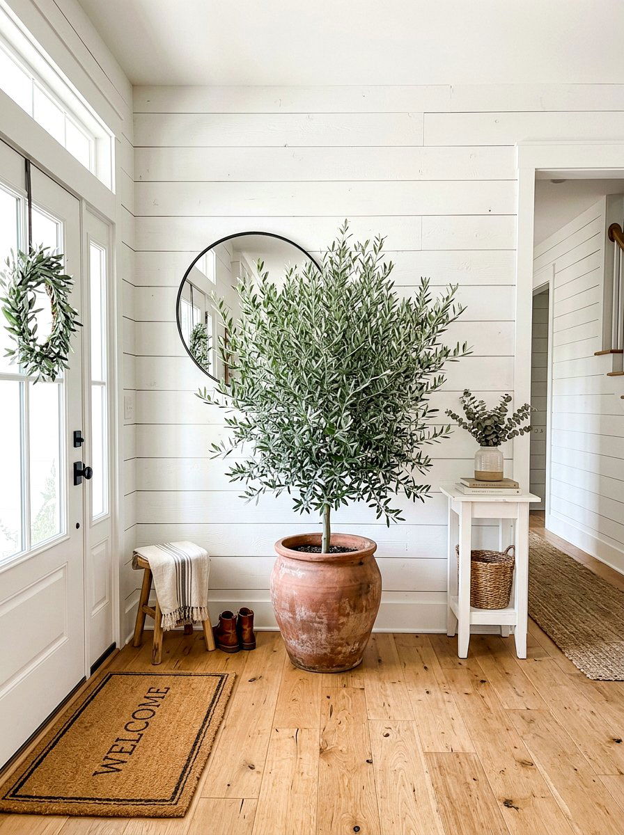 Shiplap Wall Olive Tree - 30 olive tree entry ideas