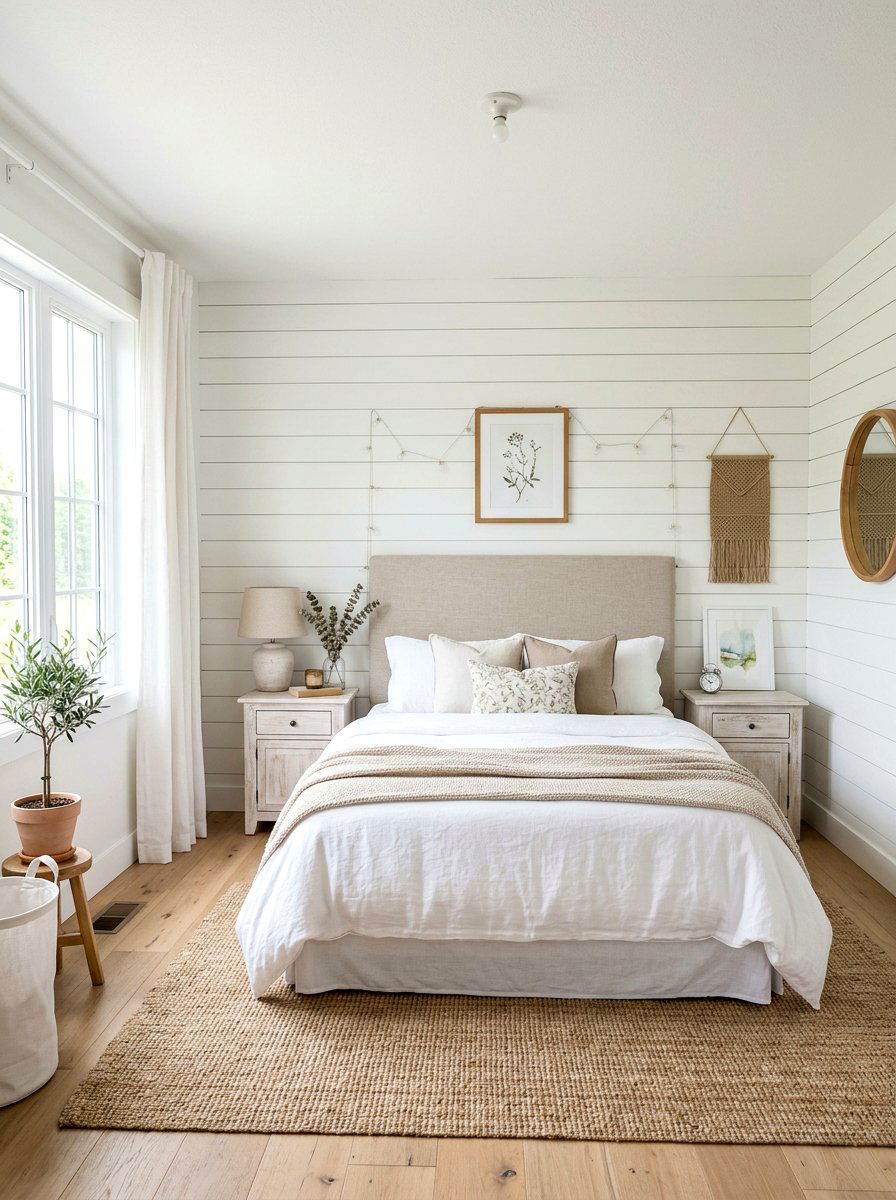 Shiplap Wall Panel - 30 cottage romantic bedroom ideas