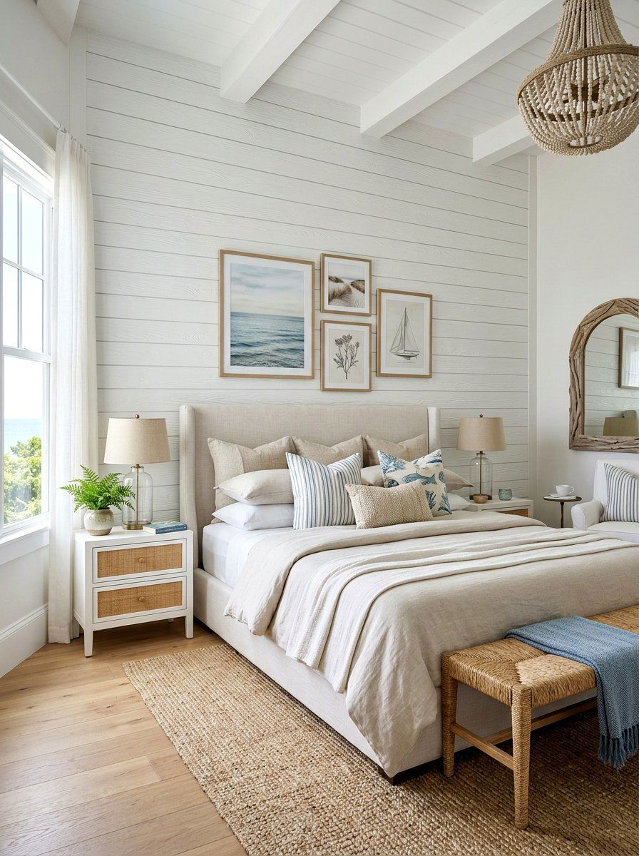 Shiplap Wall Paneling - 30 Hamptons bedroom ideas