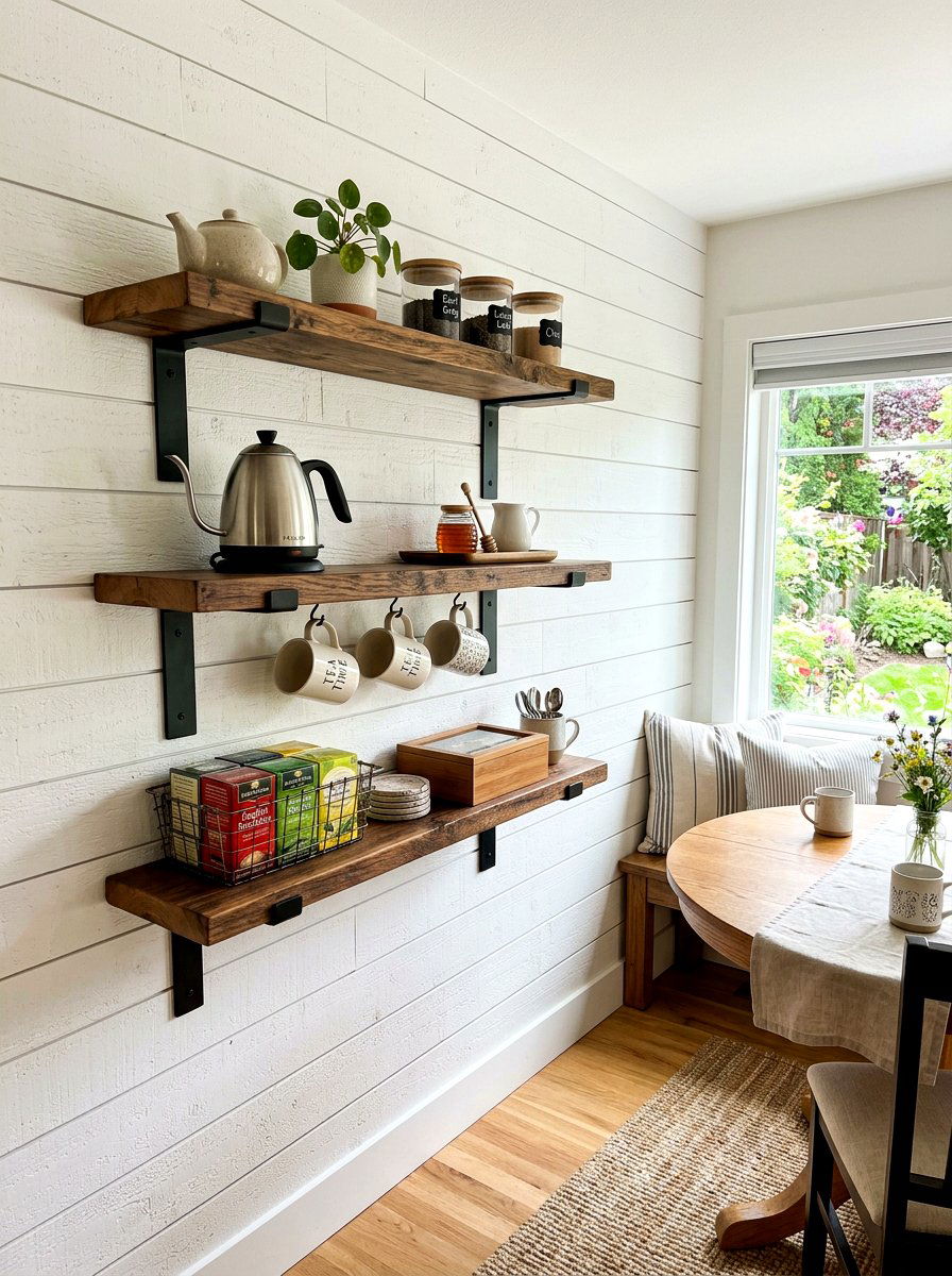 Shiplap Wall Shelf - 30 tea shelf styling ideas