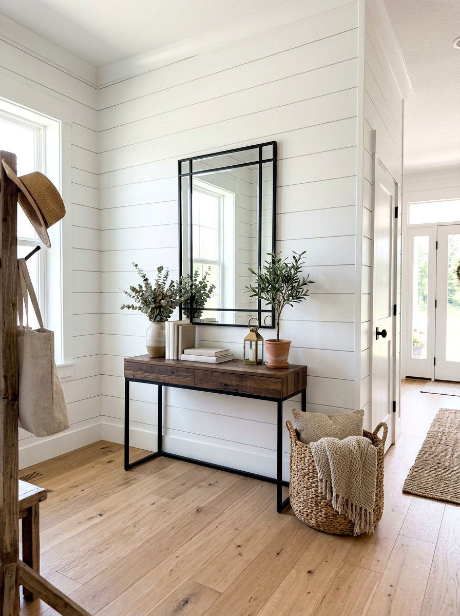 Shiplap Wall Treatment - 30 front hallway decor ideas
