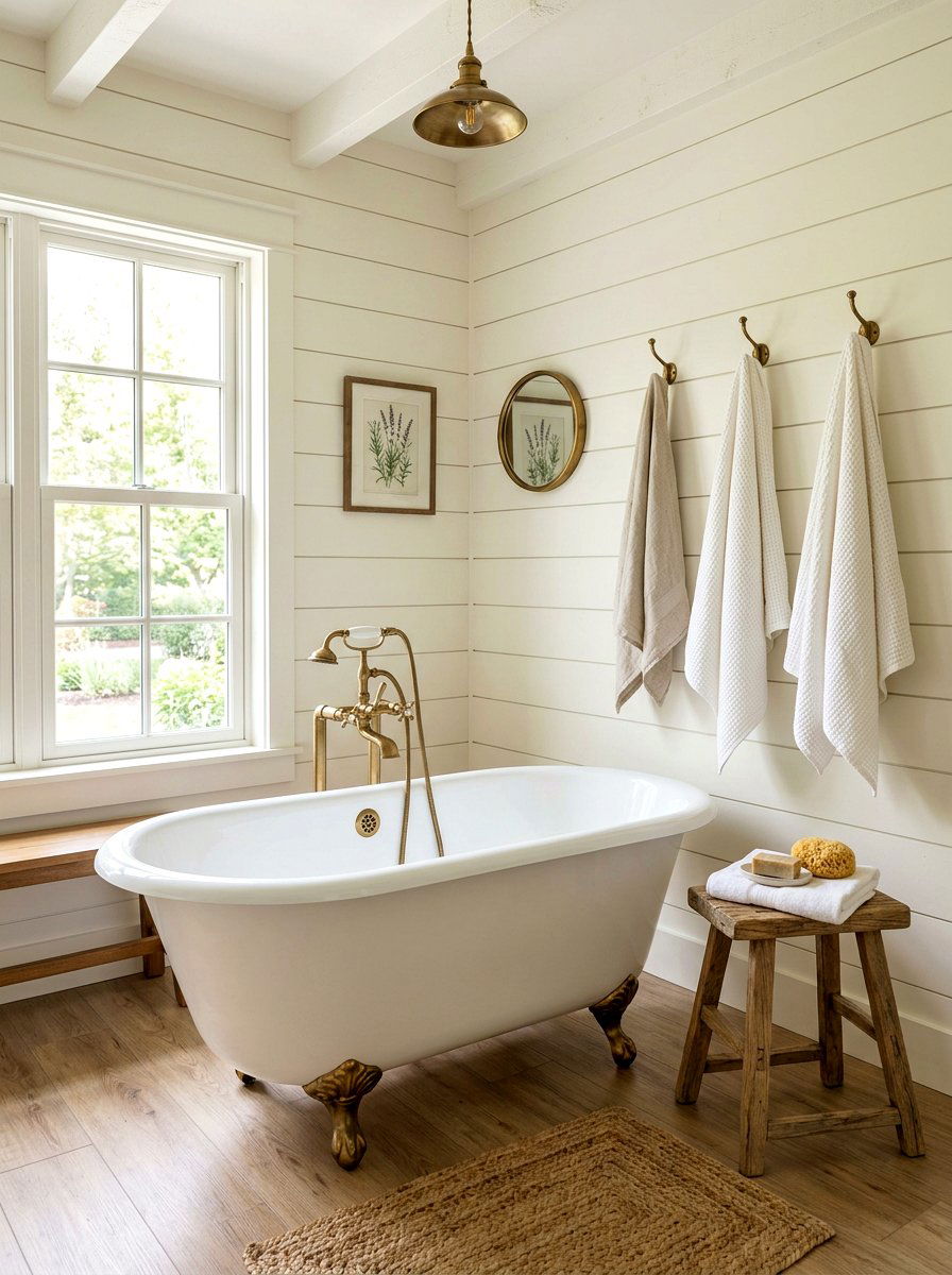 Shiplap Walls In Creamy White - 30 French country bathroom ideas