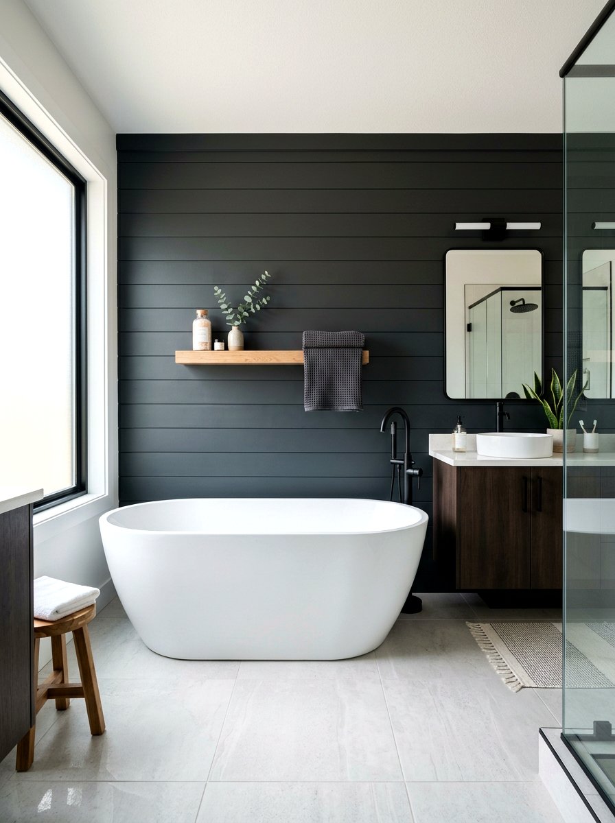 Shiplap accent wall - 30 bathroom makeover ideas