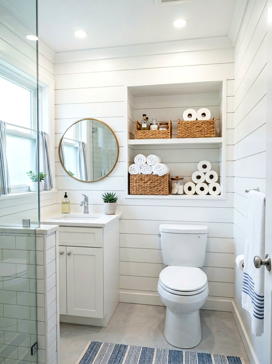 Shiplap back wall niche - 30 recessed medicine niche ideas