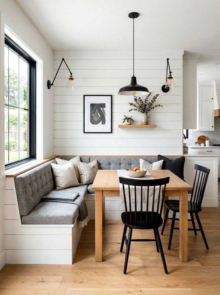 Shiplap banquette wall - 30 banquette seating ideas