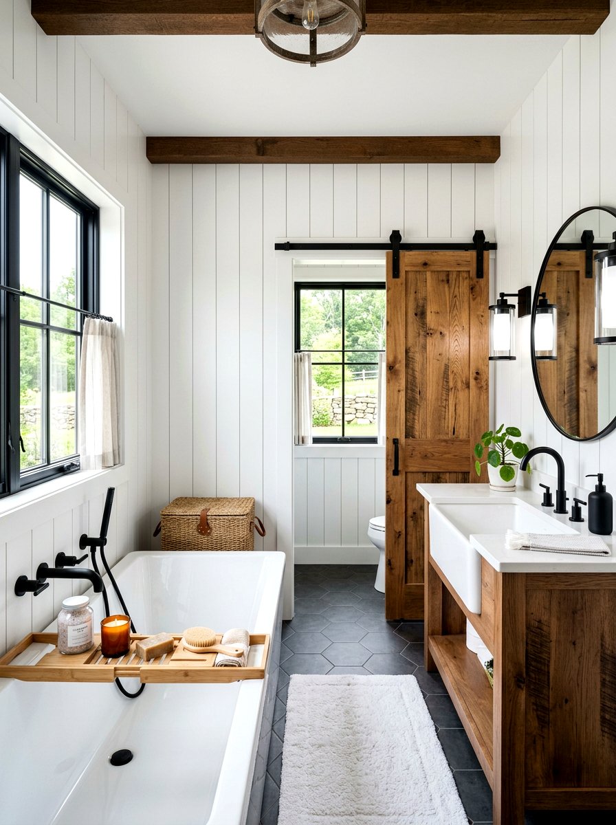 Shiplap bathroom wall panel - 30 alcove tub styling ideas