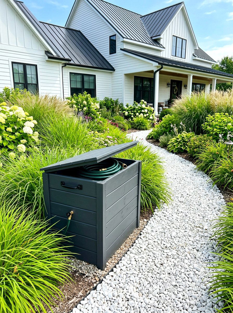 Shiplap hose box design - 30 hose reel hideaway ideas