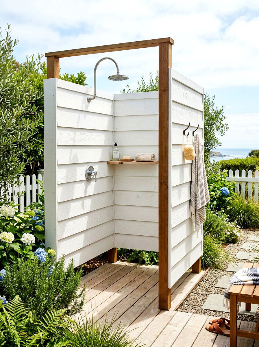 Shiplap shower wall enclosure - 30 outdoor shower privacy ideas