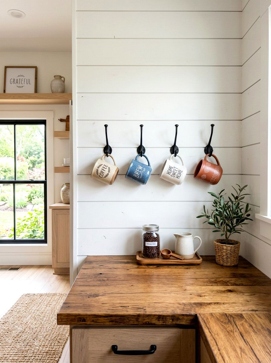 Shiplap wall display - 30 mug display ideas