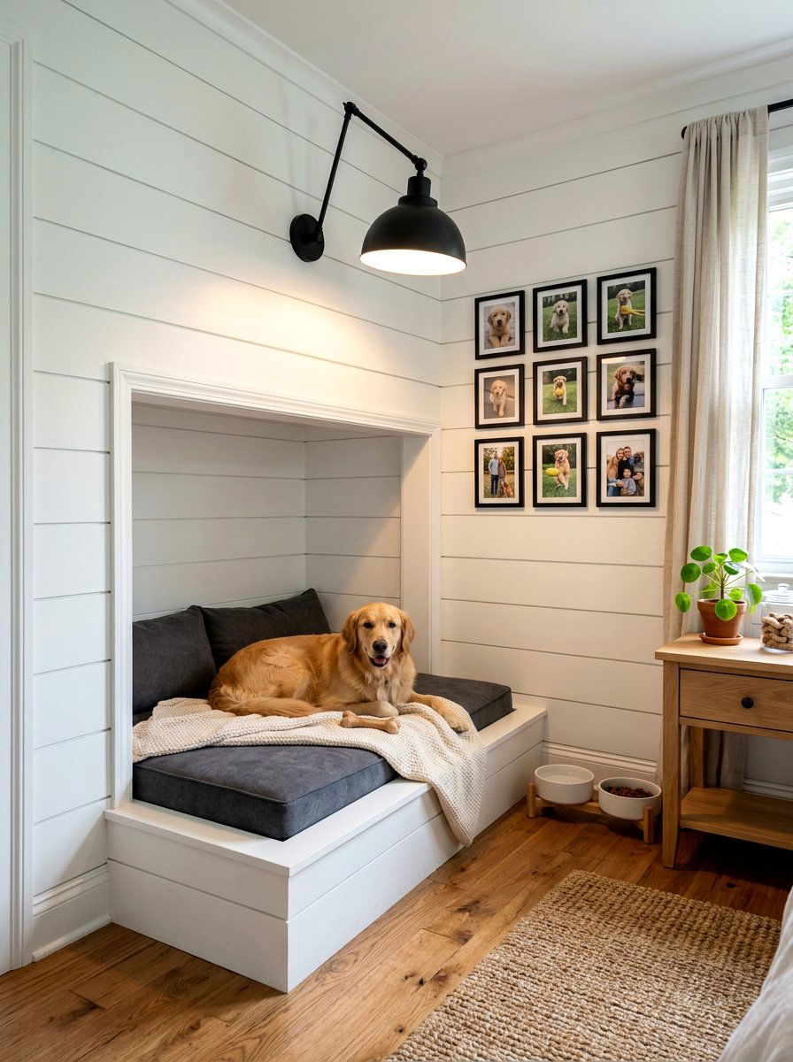 Shiplap wall dog bedroom - 30 Pinterest dog room ideas
