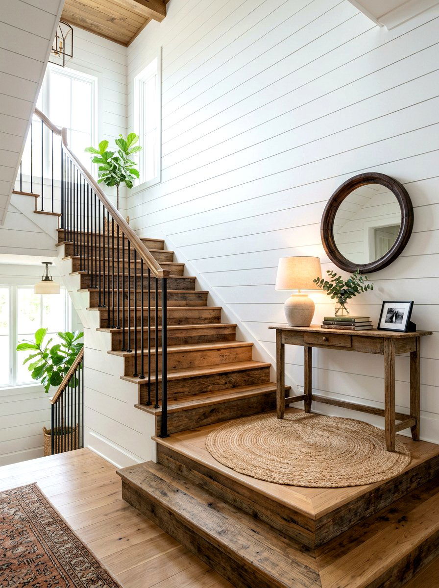Shiplap wall treatment - 30 staircase wall ideas