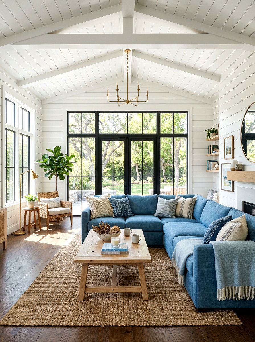 Shiplap walls living room - 30 coastal summer living room ideas
