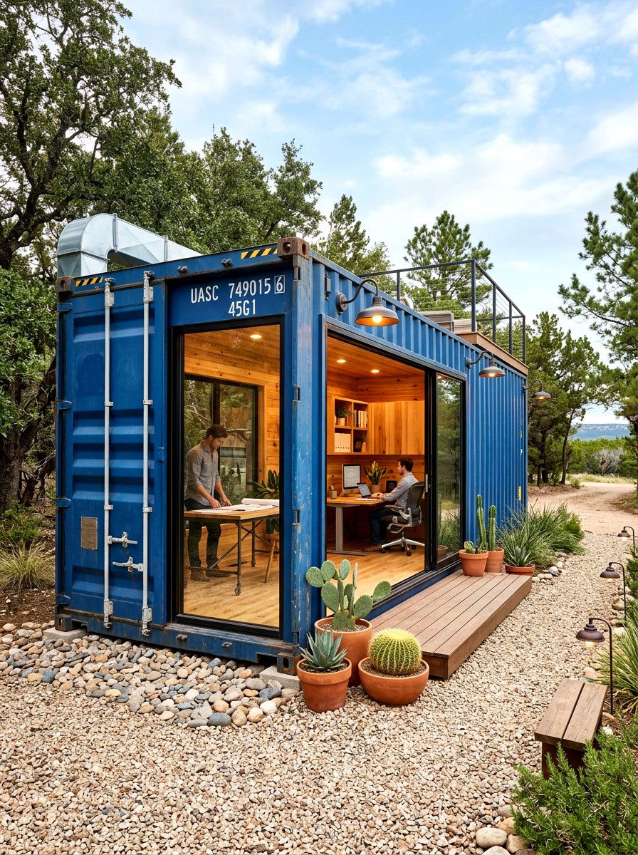 Shipping Container Office - 30 garden studio backyard ideas