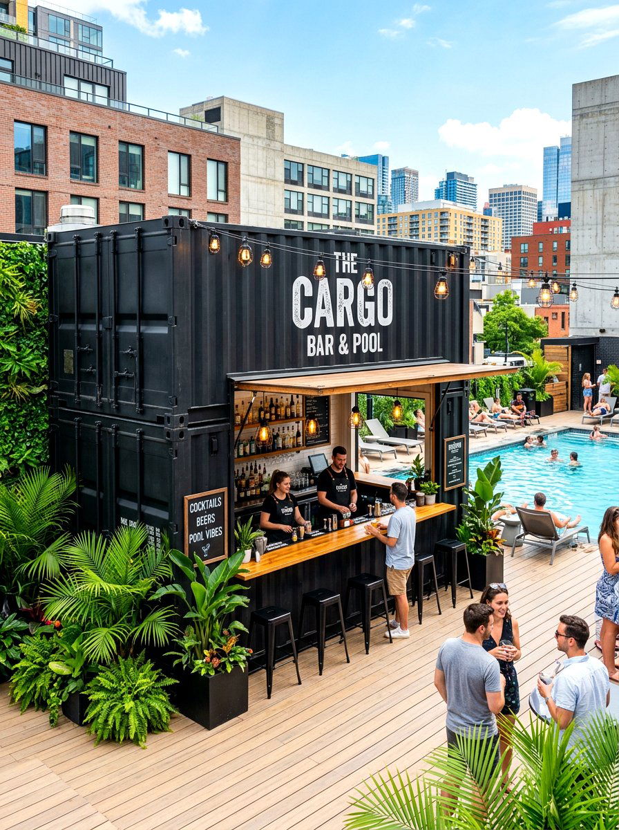 Shipping Container Pool Bar - 30 poolside bar ideas