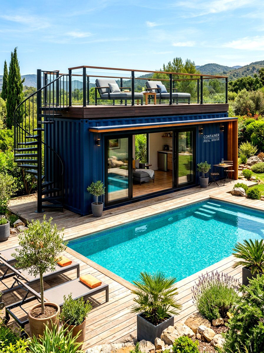 Shipping Container Pool House - 30 pool house lounge backyard ideas