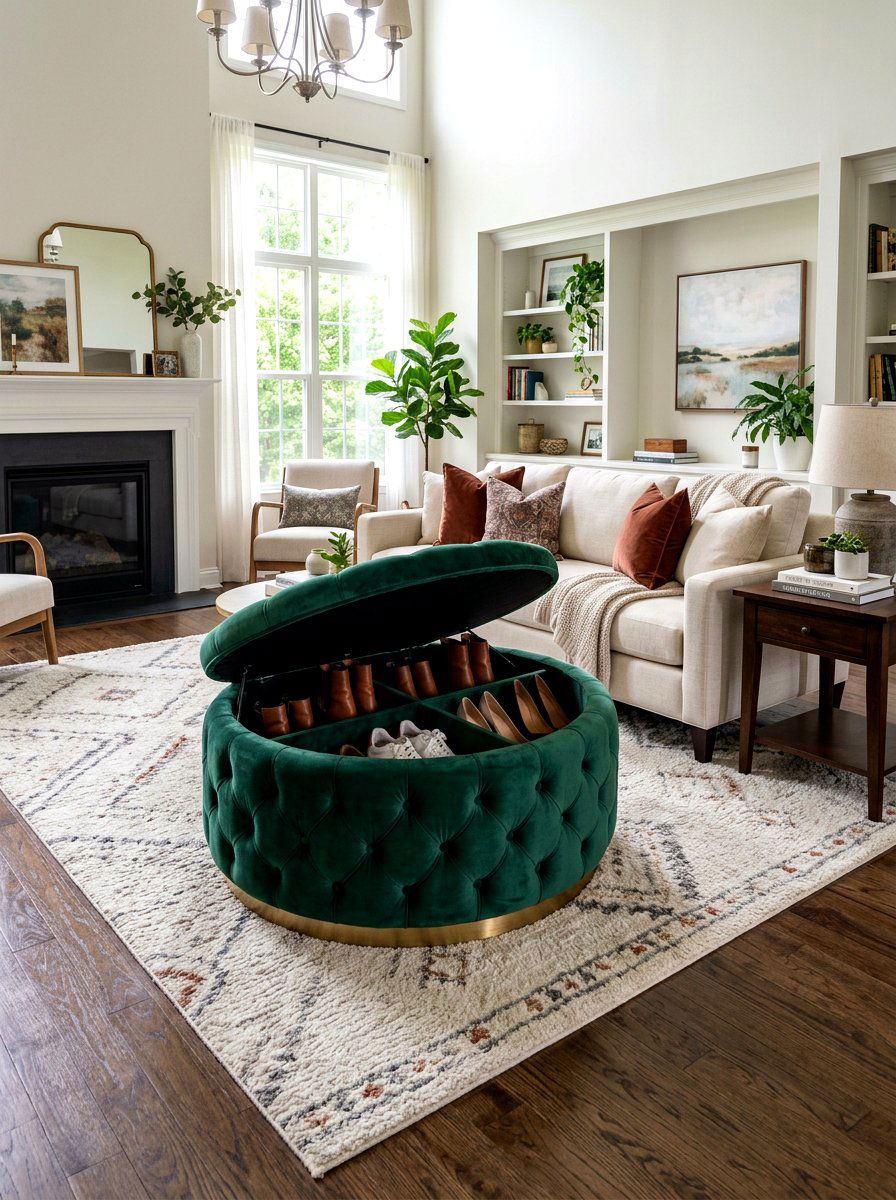 Shoe Storage Ottoman - 30 hidden shoe cabinet ideas