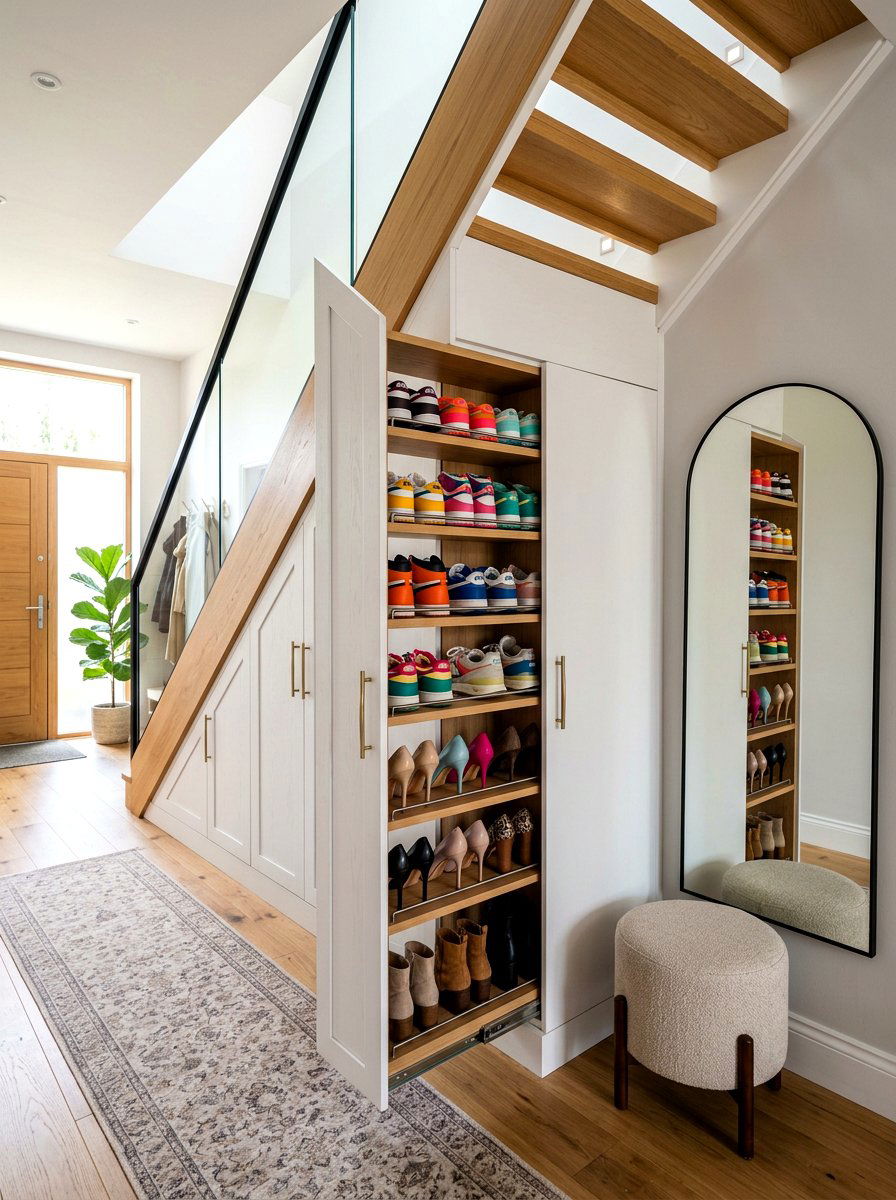Shoe Storage Under Stairs - 30 staircase nook ideas