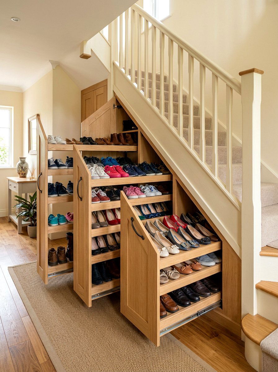 Shoe Storage Under Stairs - 30 cozy nook under stairs ideas