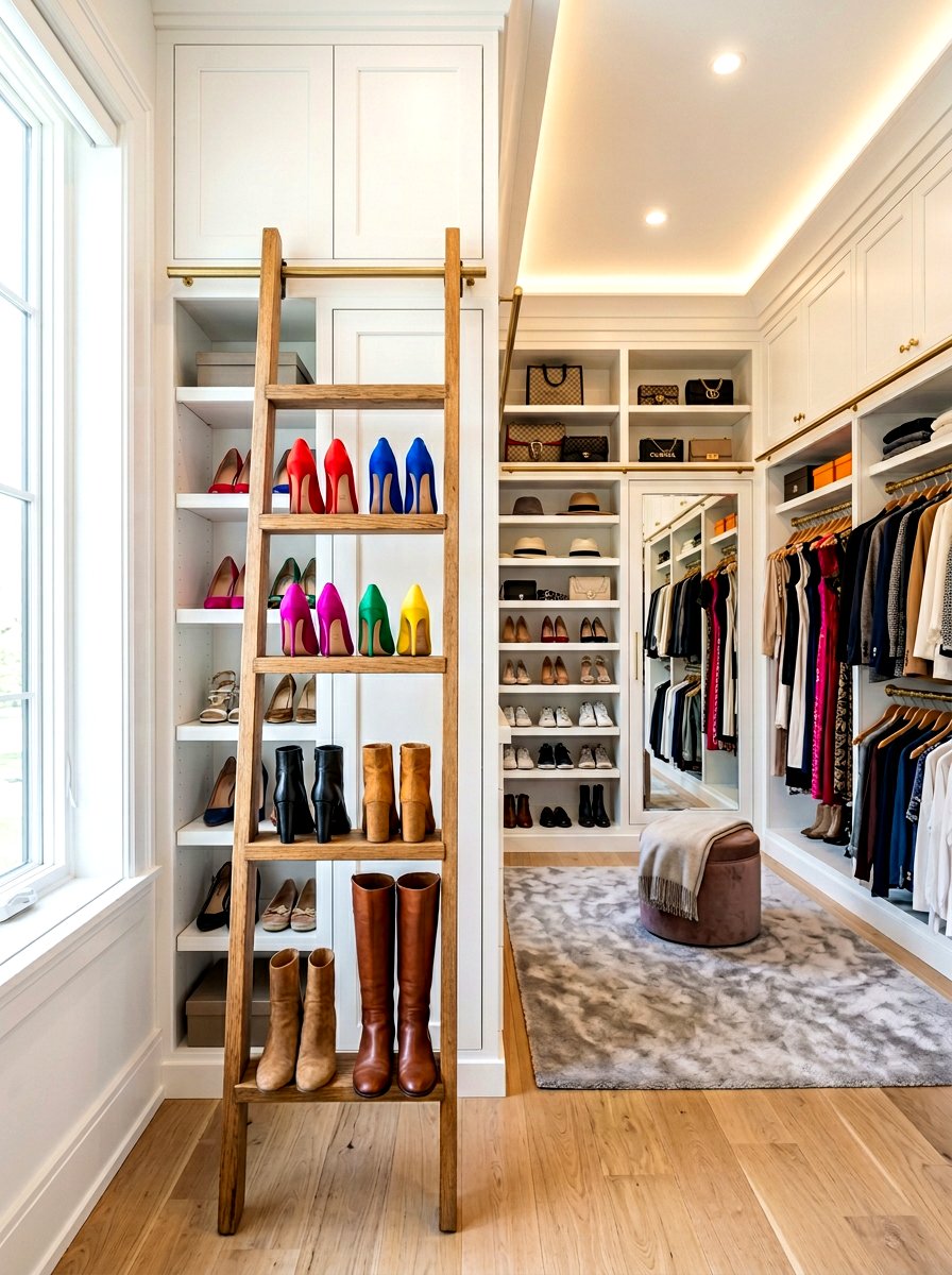 Shoe rack ladder - 30 decorative ladder ideas