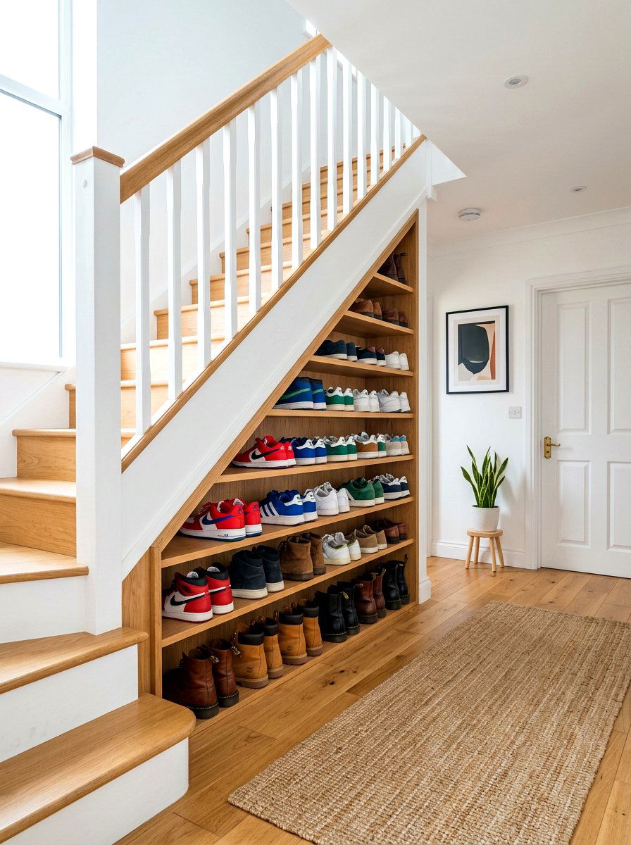 Shoe rack under stairs - 30 under stairs storage ideas