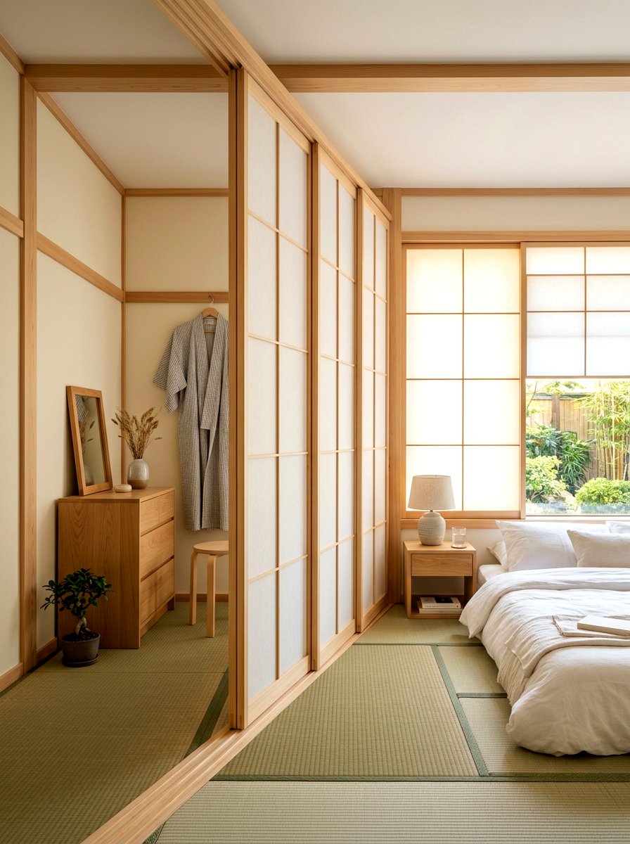 Shoji Room Divider - 30 Japandi bedroom ideas