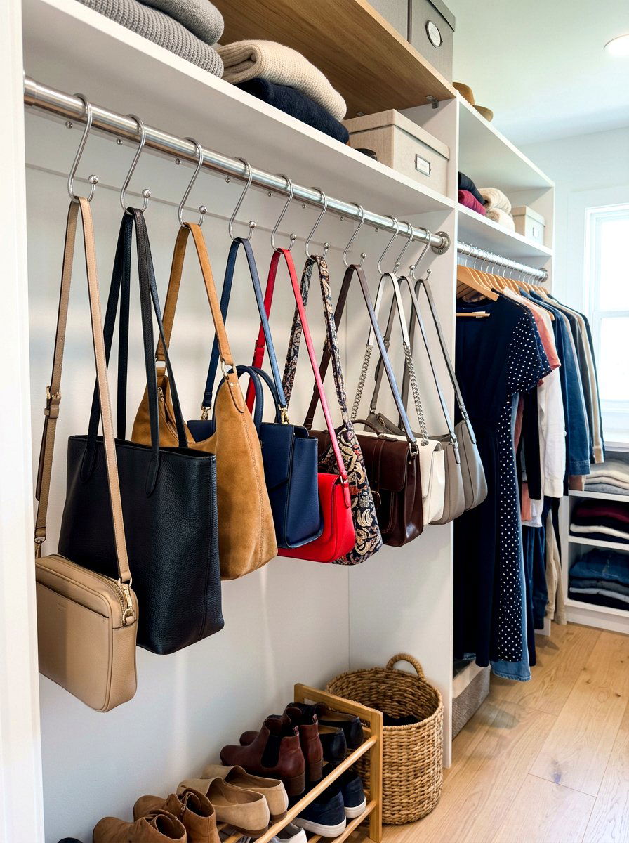 Shower curtain ring - 30 handbag storage ideas