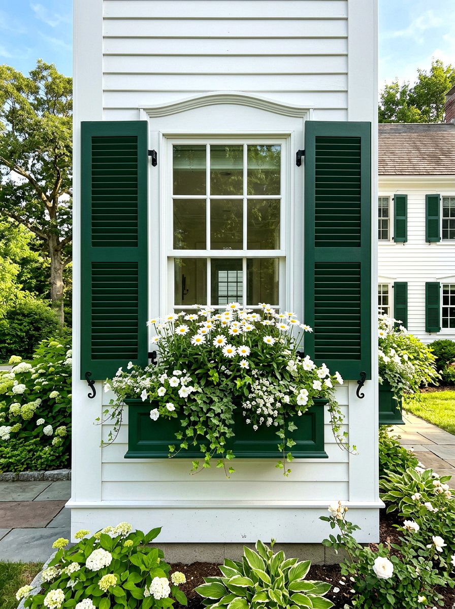 Shutter Matching Window Box - 30 exterior flower box ideas