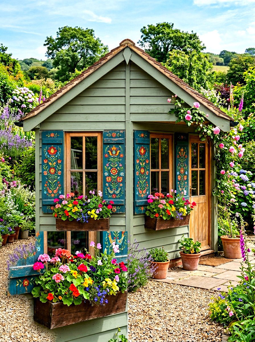 Shutters with floral window decals - 30 shutters and flower box ideas