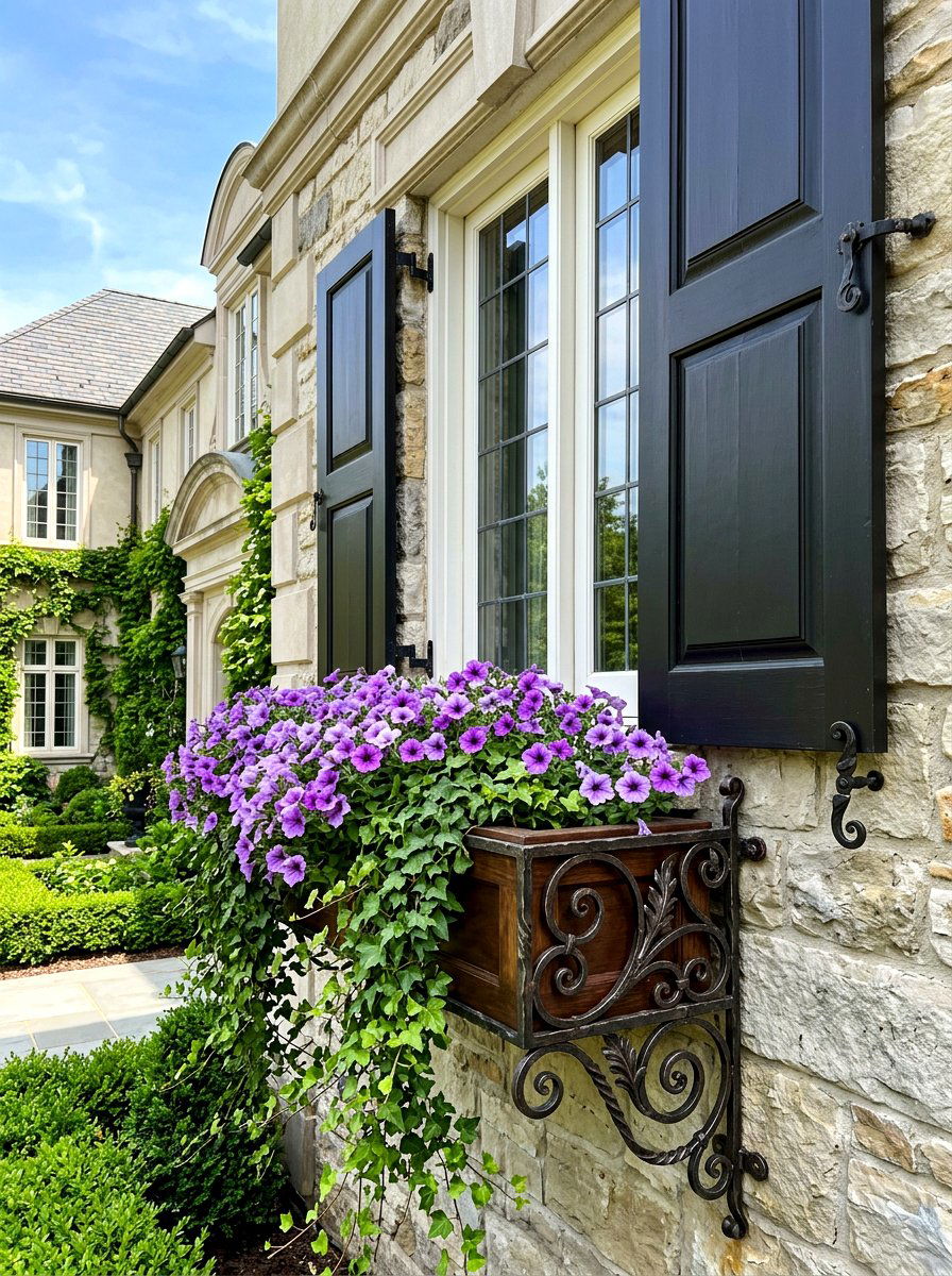 Shutters with window box brackets - 30 shutters and flower box ideas