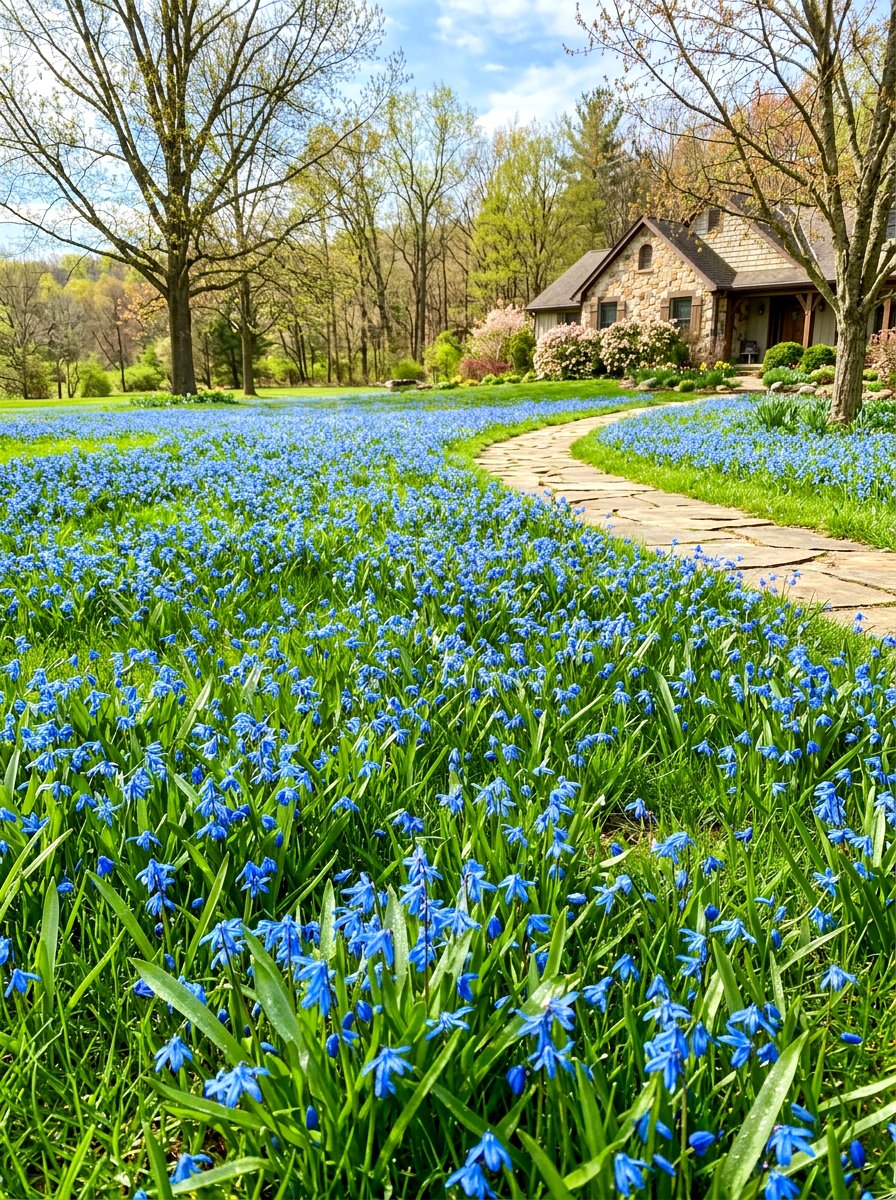 Siberian Squill Lawn - 30 blue flower garden ideas