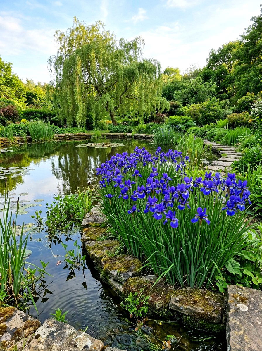 Siberian iris pond edge - 30 iris garden ideas