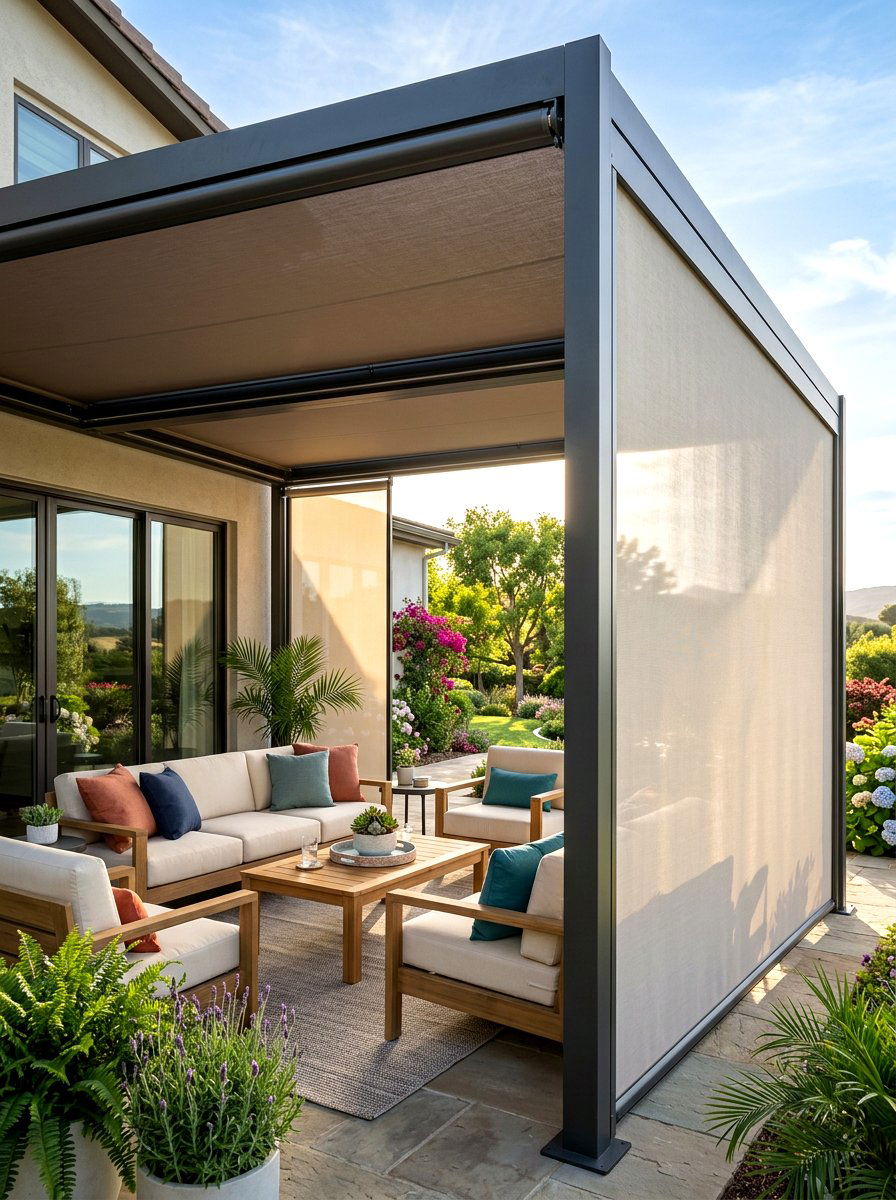 Side Curtain Shade - 30 retractable canopy patio ideas