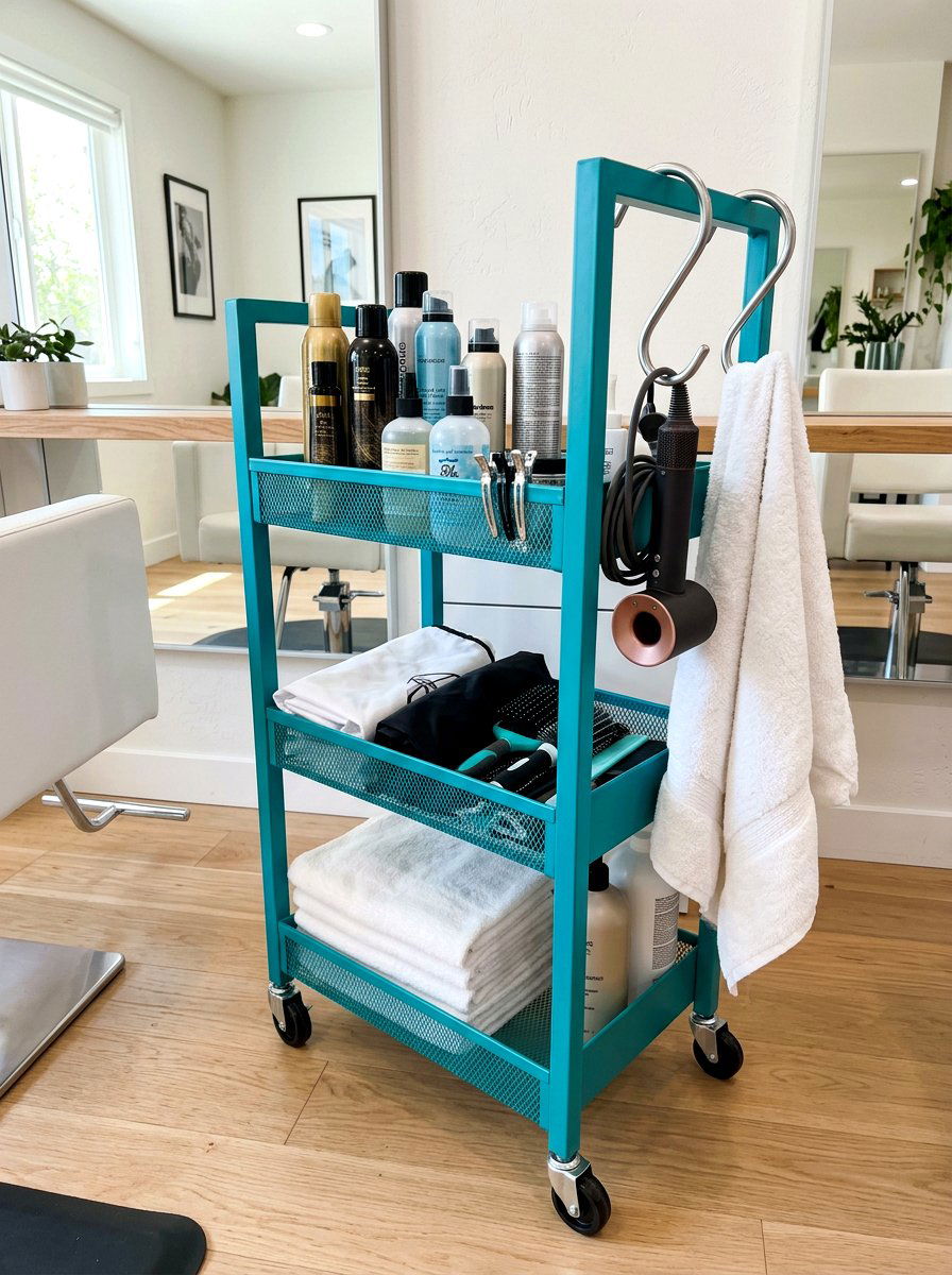 Side Hooks For Hanging Blow Dryers - 30 beauty cart organization ideas