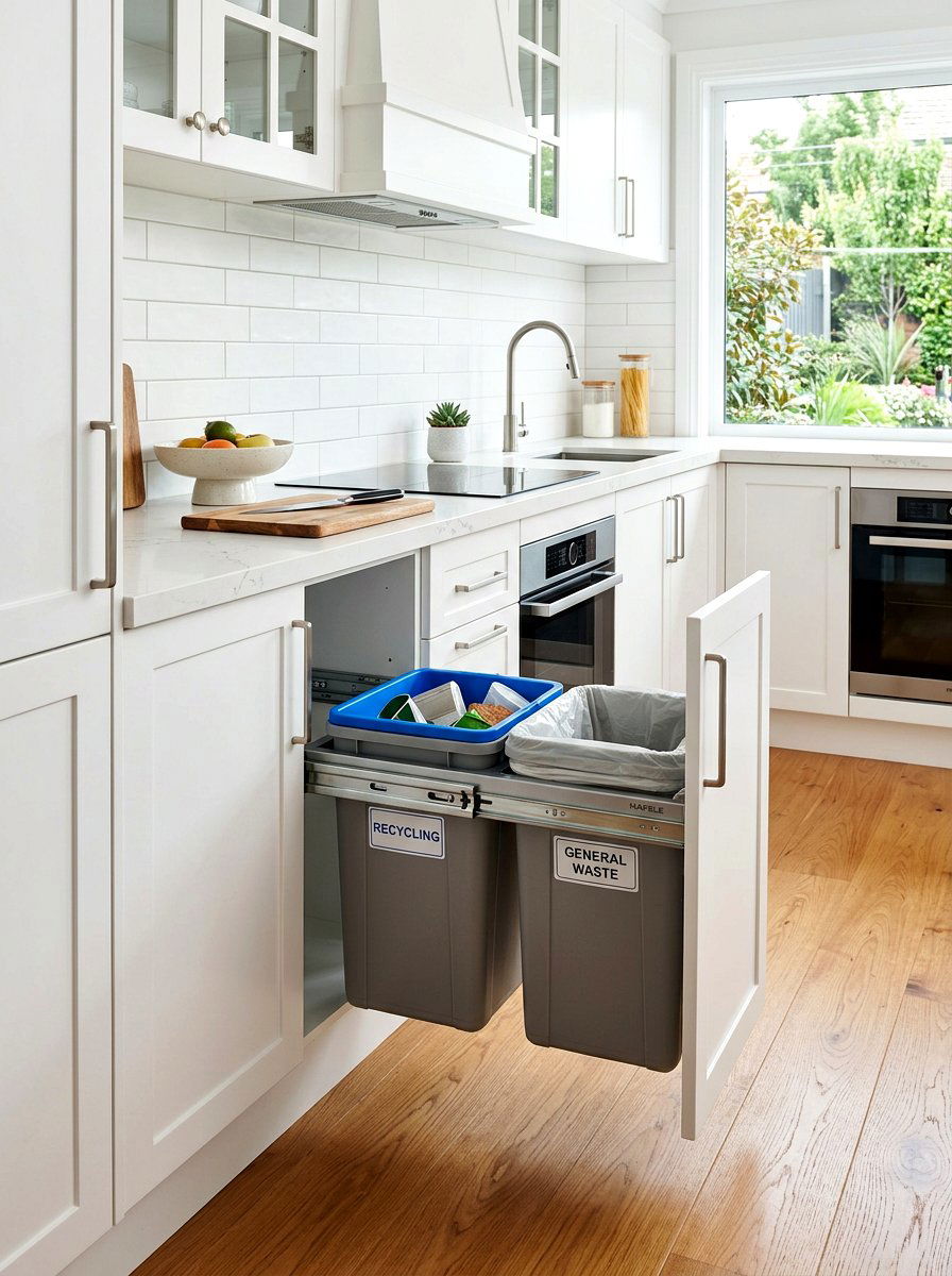 Side Mount Trash Slide - 30 kitchen trash pull out ideas